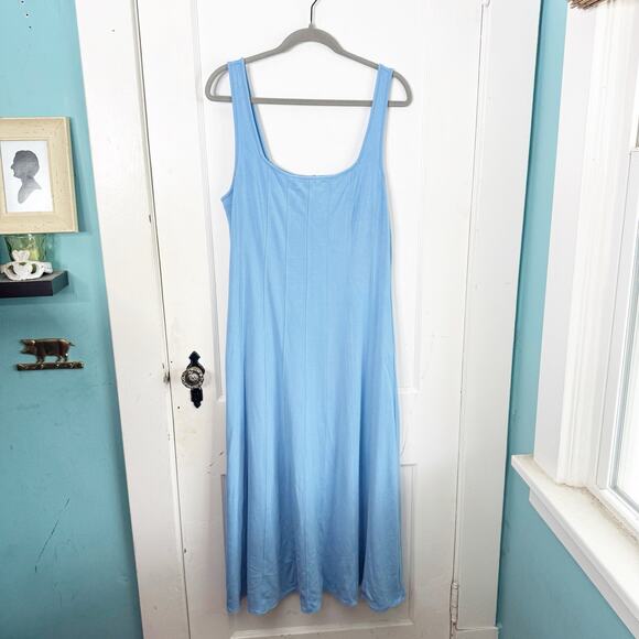 Ann Taylor LOFT Ponte Knit Seamed Flare Sleeveless Midi Dress Blue Size 12 Flowy - Picture 2 of 13